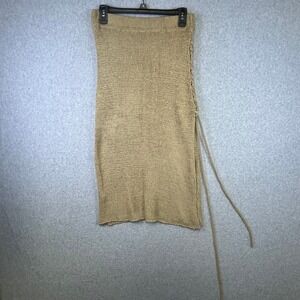 Mable Skirt‎ Women's L Tan Neutral Midi Knit Bodycon Lace Up Side Detail Casual